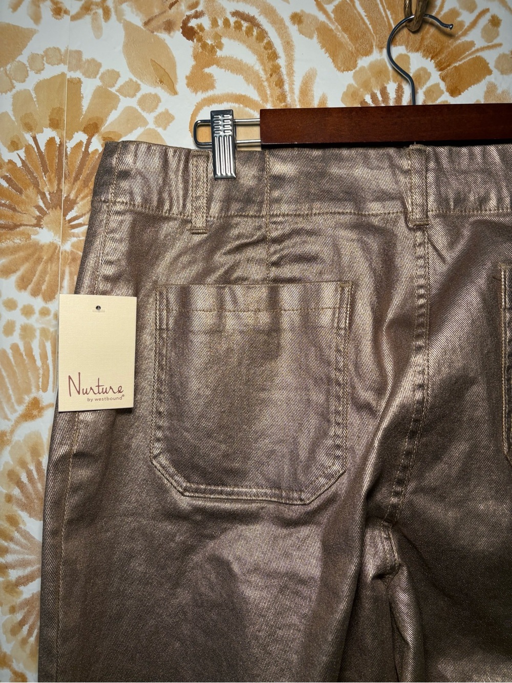 NWT Nurture Metallic Bronze Wide Leg Pants Coated Holiday Party - Picture 9 of 12